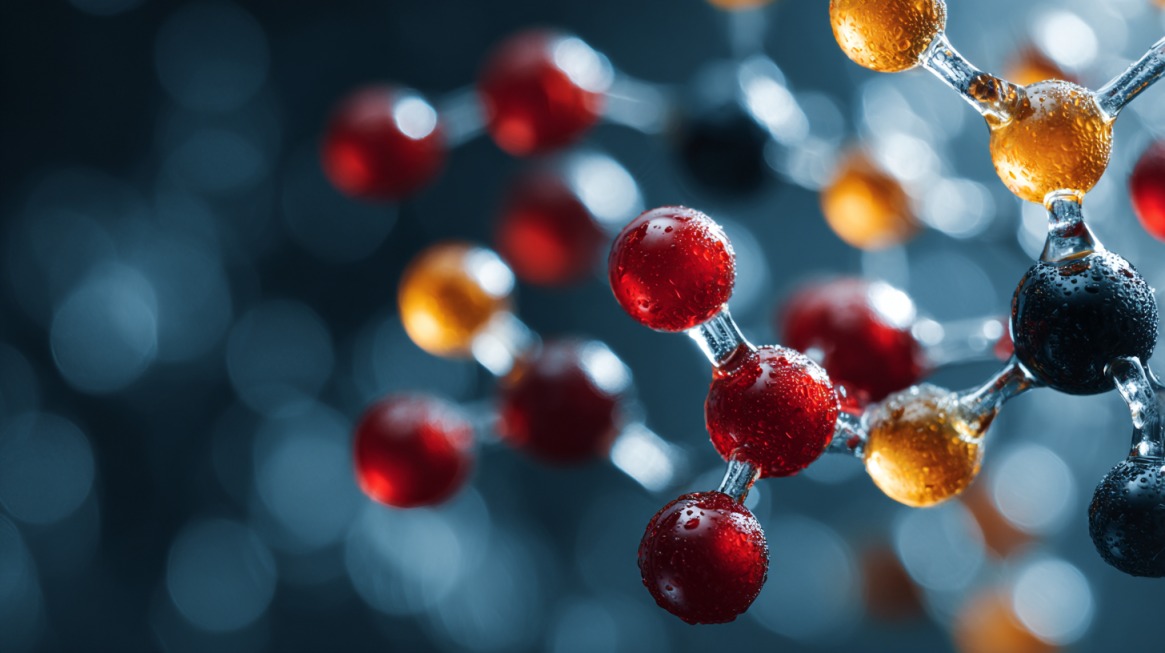 Close up illustration of connected molecules representing antioxidants